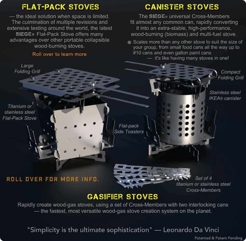 Siege Stove Flat-Pack and Canister Stoves